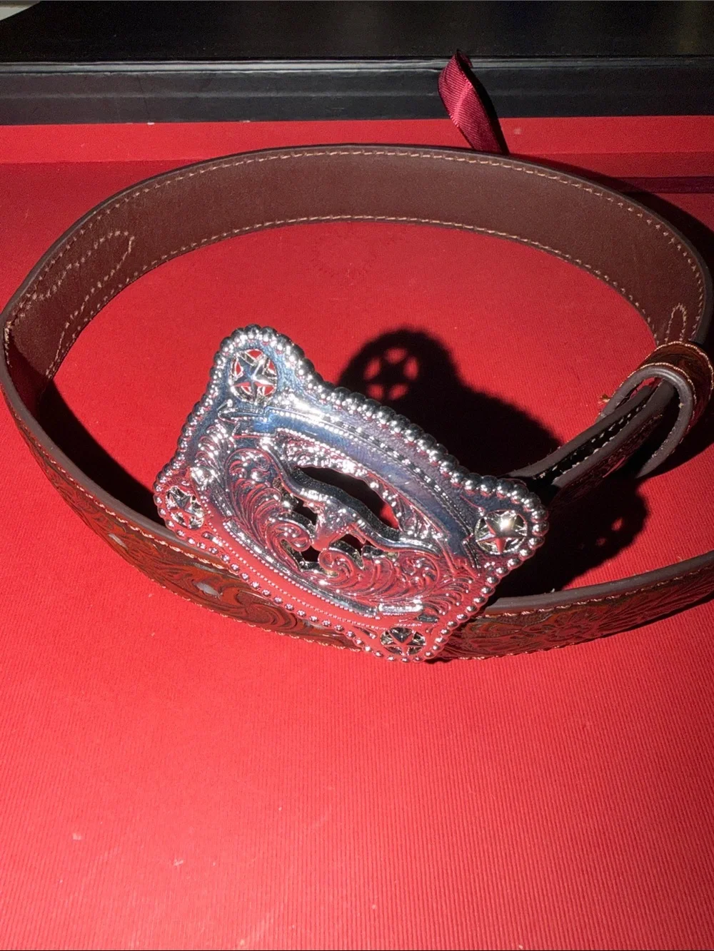 NWOT Nocona Brown Leather Western Belt with Ornate Silver Buckle